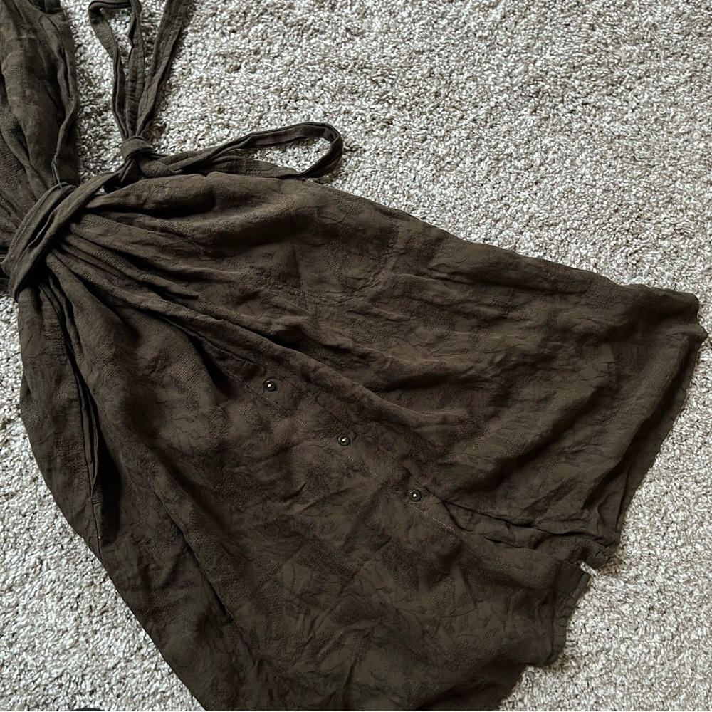 Anthropologie Sleeveless Button-Front Brown Shirt Dress with Waist Tie - Picture 5 of 7